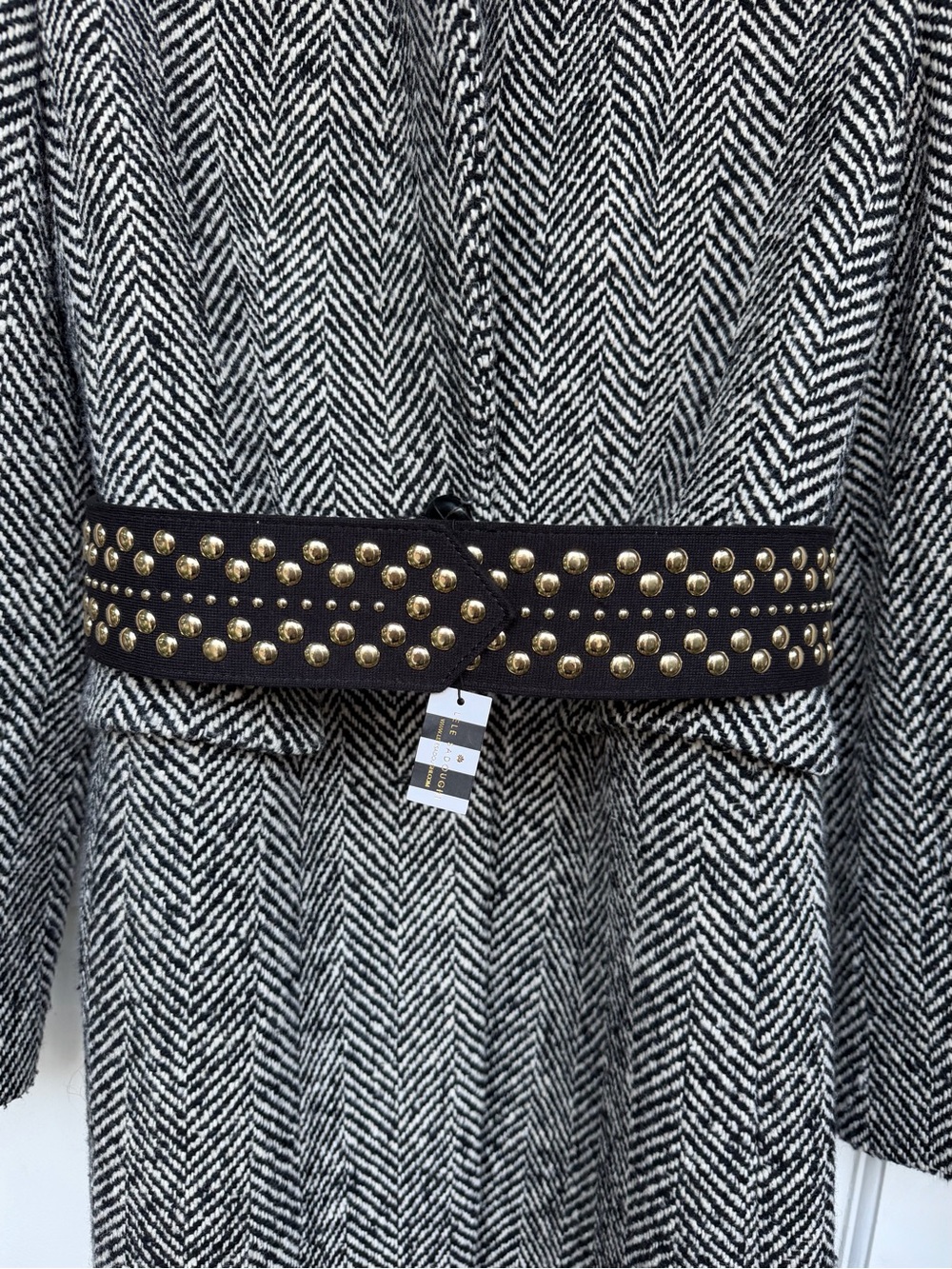 LELE SADOUGHI Embellished Studded Snap Stretch Belt Gold Studs Rock n’ roll NWT